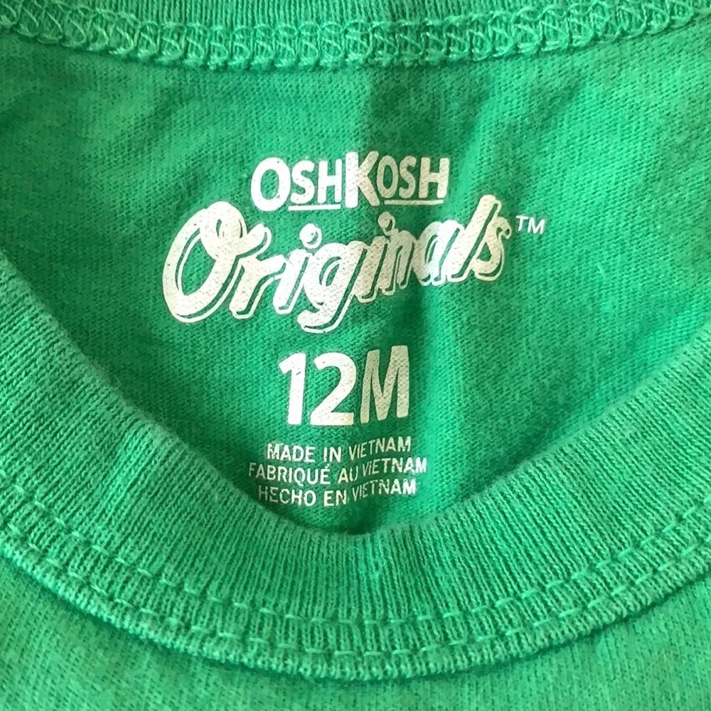 OshKosh Boys 12m Green Dinosaur Robot Shirt 100% Cotton Baby Clothes